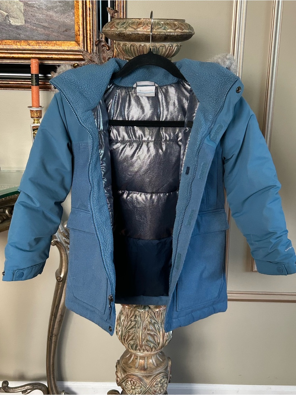 Columbia Boys Boundary Bay Down Parka Omni-Heat Blue Faux Fur Size XS 6/7 - Picture 4 of 10